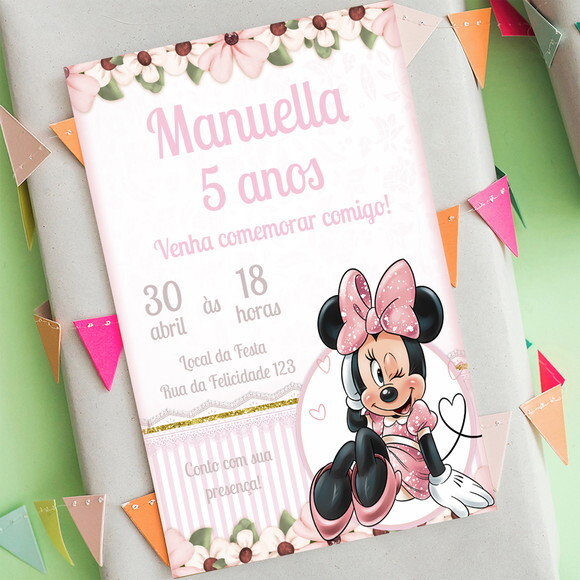 Convite Digital Minnie Mouse Rosa