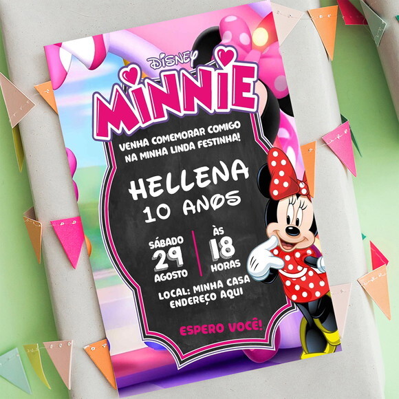 Convite Digital Minnie Vermelha Chalkboard