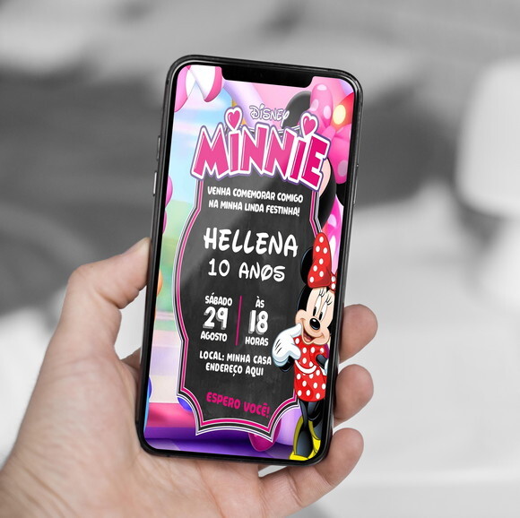 Convite Digital Minnie Vermelha Chalkboard