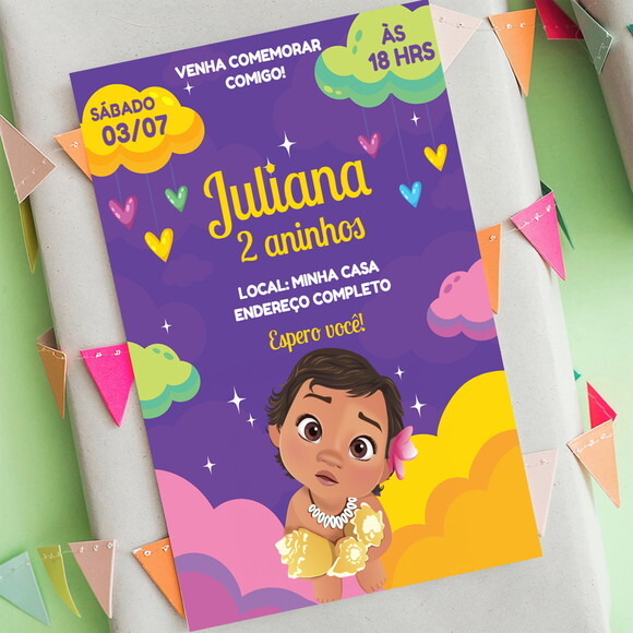 Convite Digital Moana Baby Festa Princesa Moana Disney