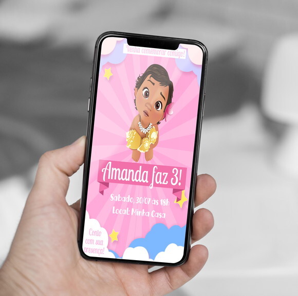 Convite Digital Moana Baby Festa Princesa Moana Disney