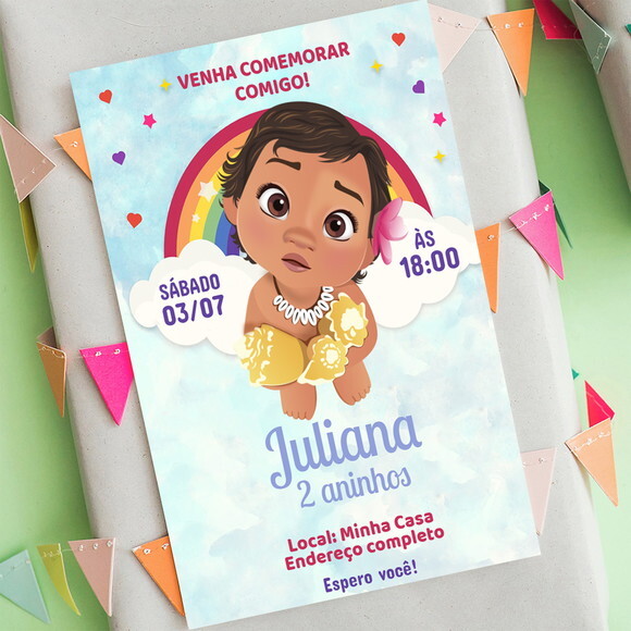 Convite Digital Moana Baby Festa Princesa Moana Disney