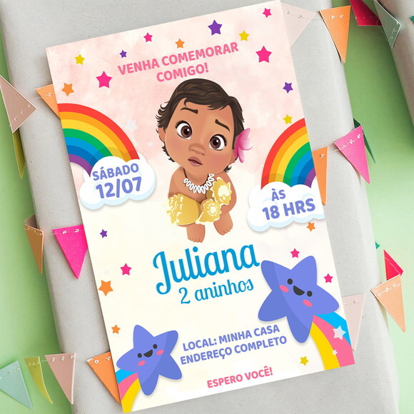 Convite Digital Moana Baby Festa Princesa Moana Disney