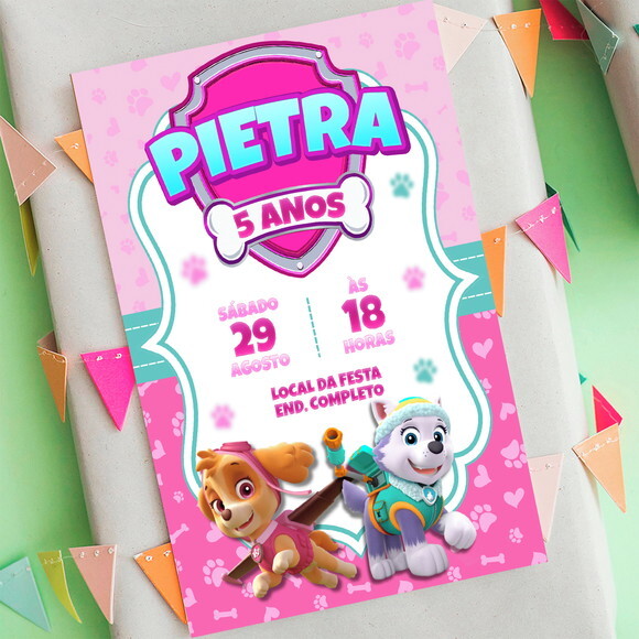 Convite Digital Patrulha Canina Skye e Everest