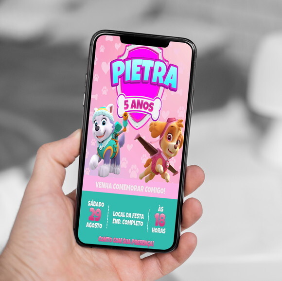 Convite Digital Patrulha Canina Skye e Everest