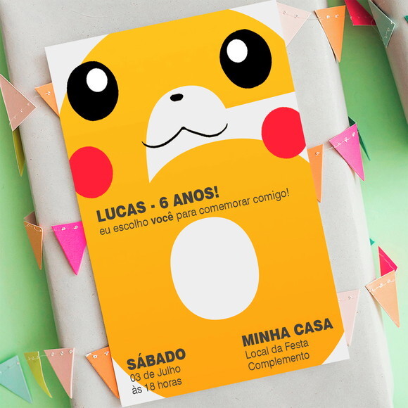 Convite Digital Pikachu Pokemon