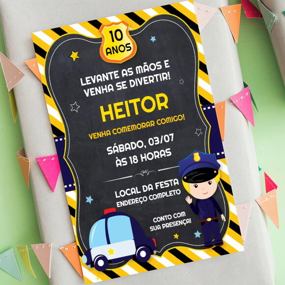 Convite Digital Policia Aniversário Infantil Festa Digital