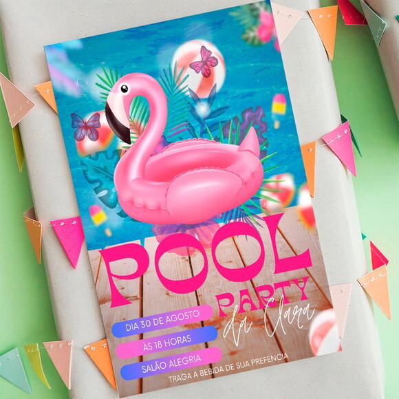 Convite Digital Pool Party - Boia Unicornio