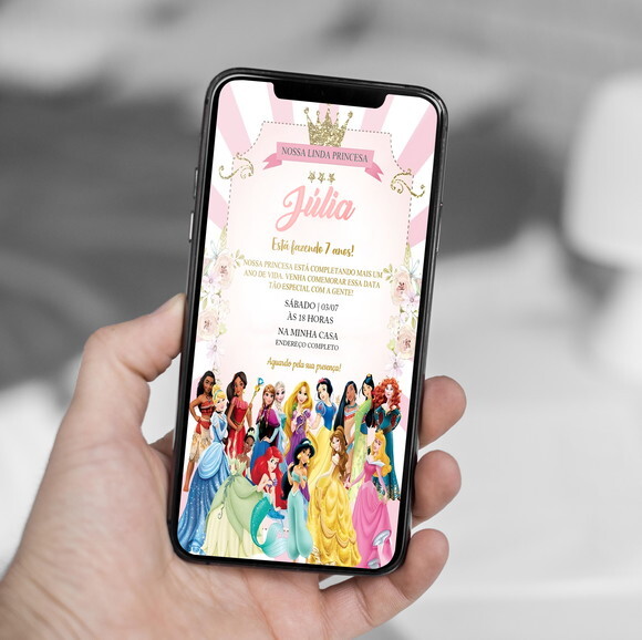 Convite Digital Princesas da Disney Floral