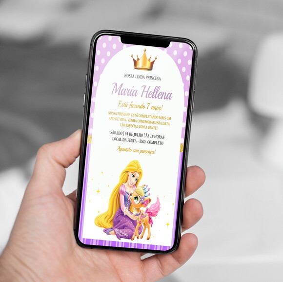 Convite Digital Rapunzel Enrolados Aniversário Princesas
