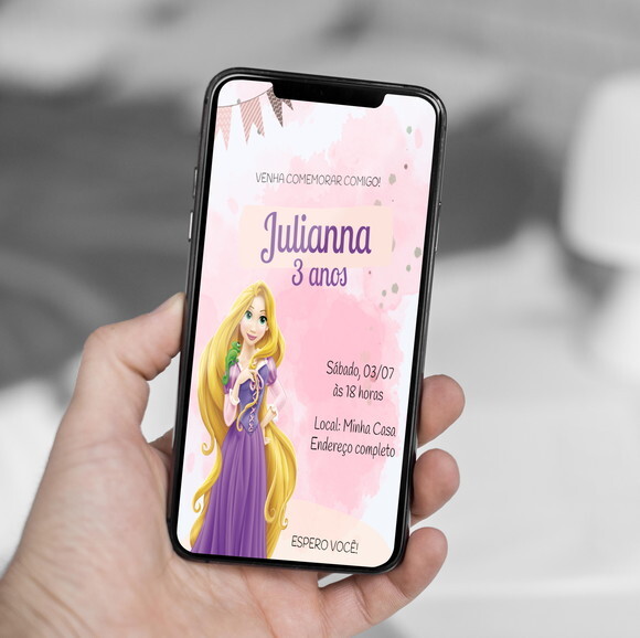 Convite Digital Rapunzel Princesa da Disney