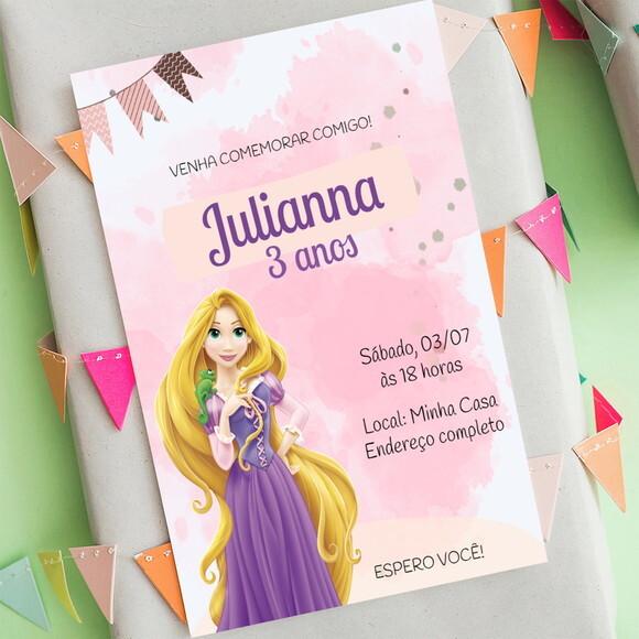 Convite Digital Rapunzel Princesa da Disney