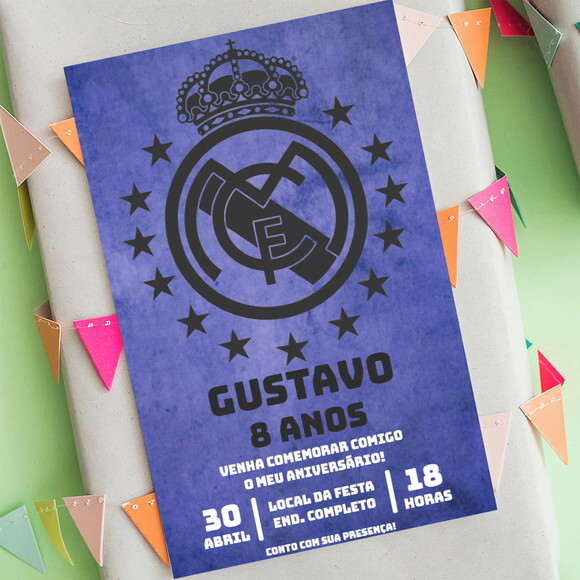 Convite Digital Real Madrid Time de Futebol