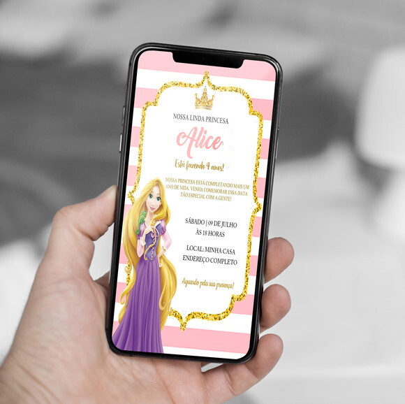 Convite Digital Rapunzel Princesa da Disney