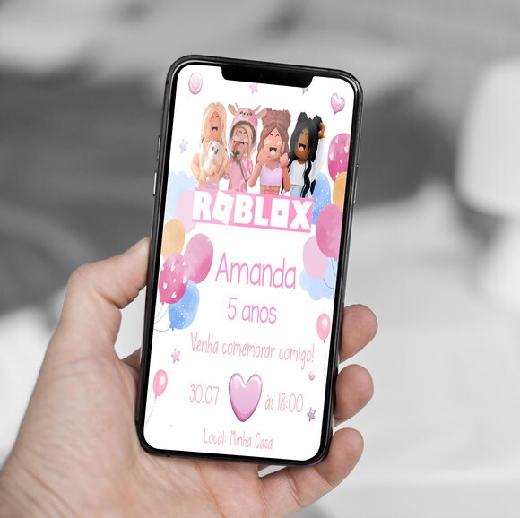 Convite Digital Roblox Rosa Menina