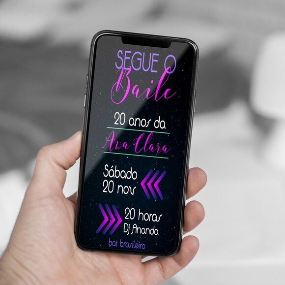 Convite Digital Segue o Baile Vai Ter Festa Neon