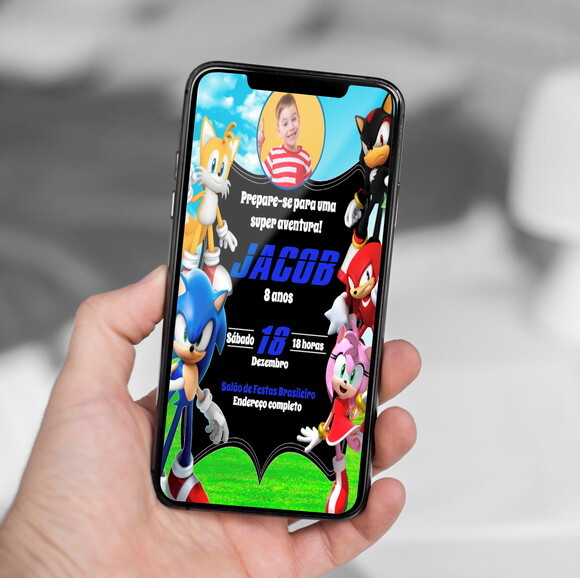 Convite Digital Sonic Aniversário Infantil com Foto