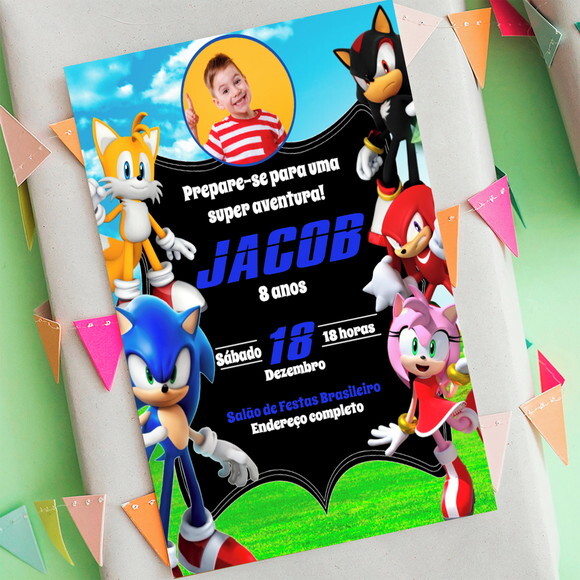 Convite Digital Sonic Aniversário Infantil com Foto