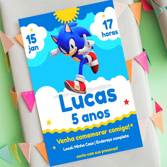 Convite Digital Sonic Aniversário Infantil