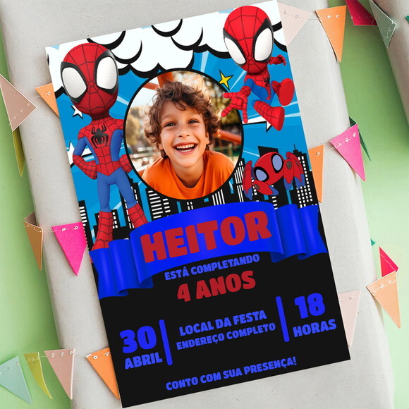 Convite Digital Spidey e Seus Amigos Espetaculares com Foto