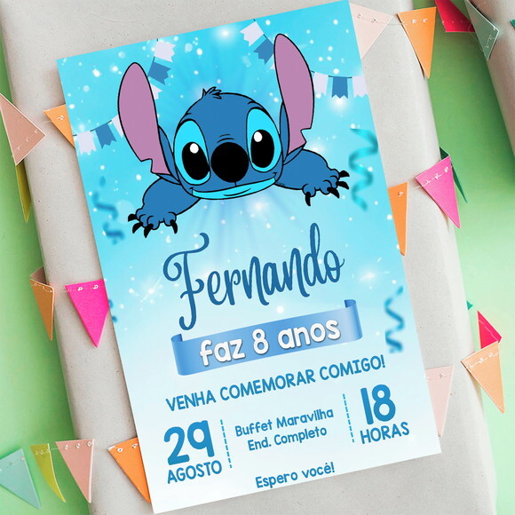 Convite Digital Stitch - Lilo e Stitch