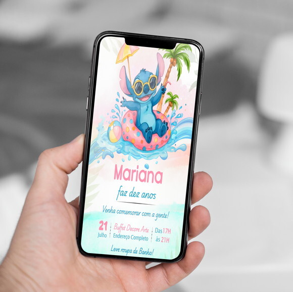 Convite Digital Stitch Pool Party Aquarela