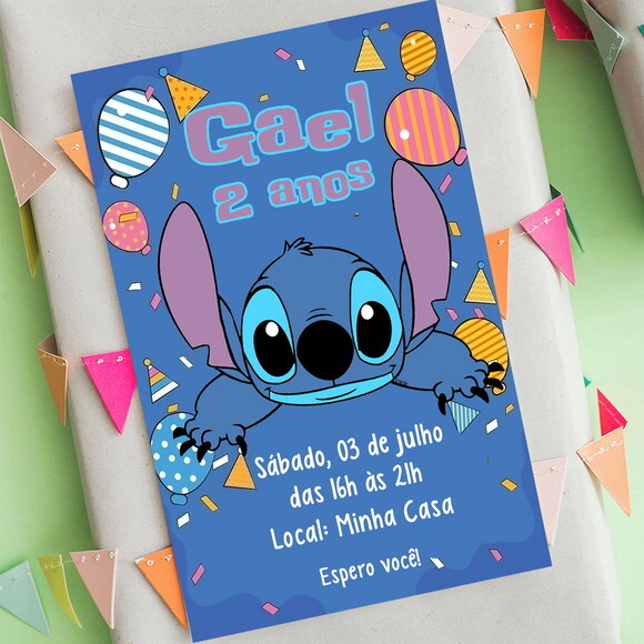 Convite Digital Stitch, Lilo e Stitch