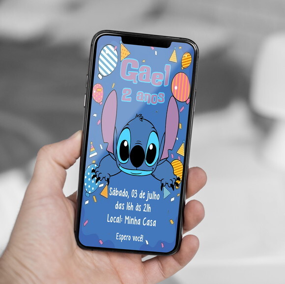 Convite Digital Stitch, Lilo e Stitch