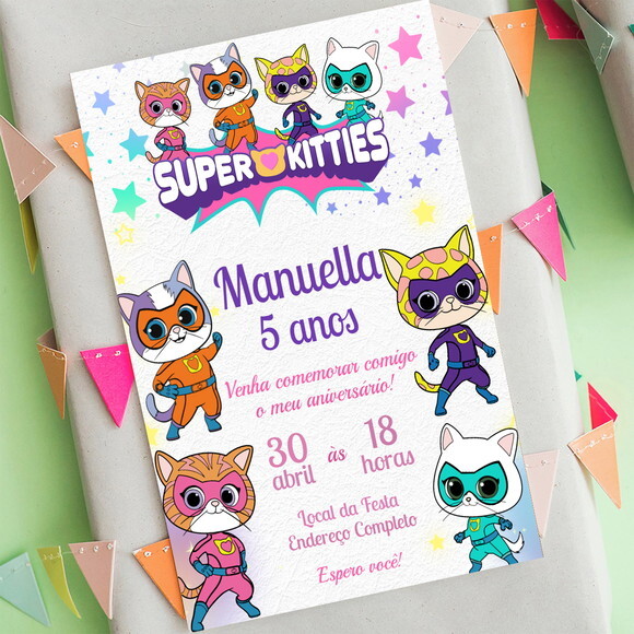 Convite Digital Super Kitties