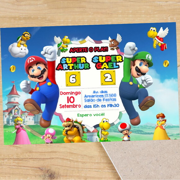 Convite Digital Super Mario Bros Duplo
