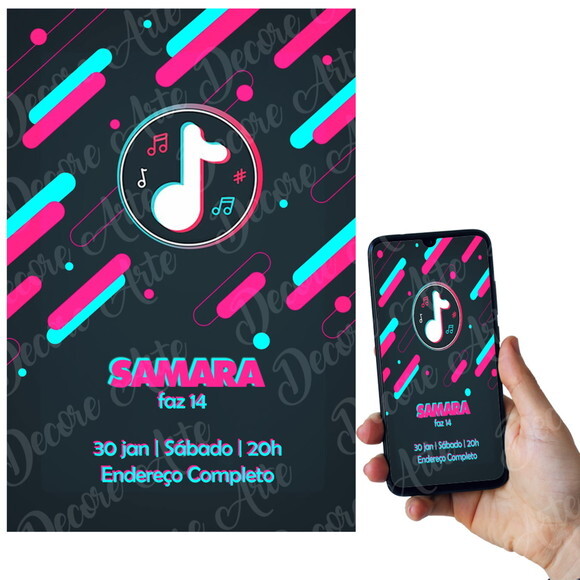 Convite Digital Tik Tok Aniversario com Endereço