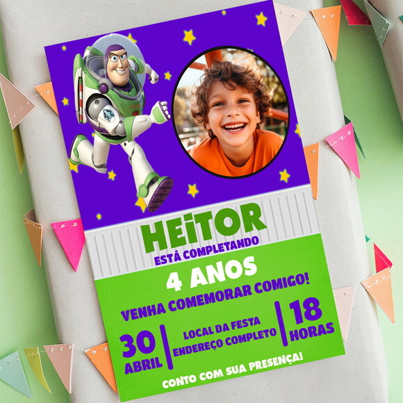 Convite Digital Toy Story Buzz Lightyear com Foto