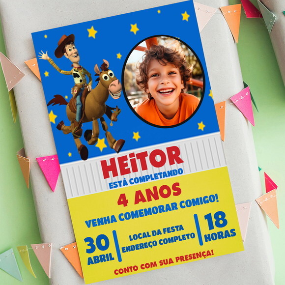 Convite Digital Toy Story Woody com Foto