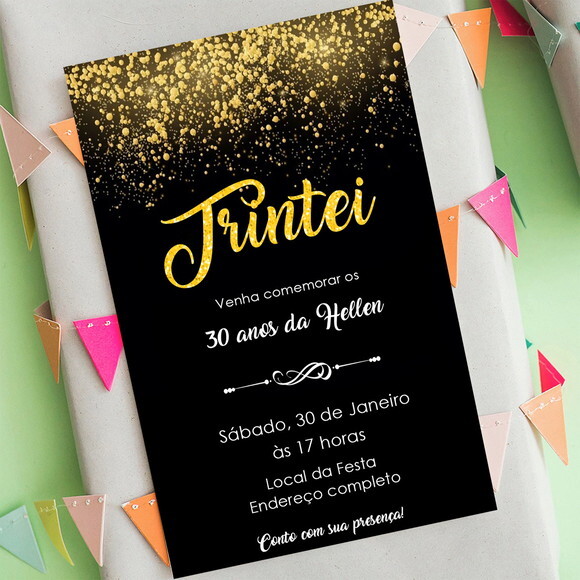 Convite Digital Trintei 30 Anos Preto e Dourado