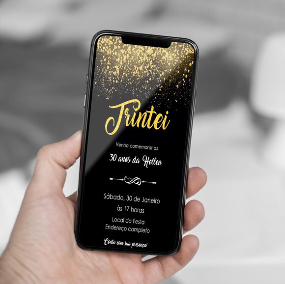 Convite Digital Trintei 30 Anos Preto e Dourado