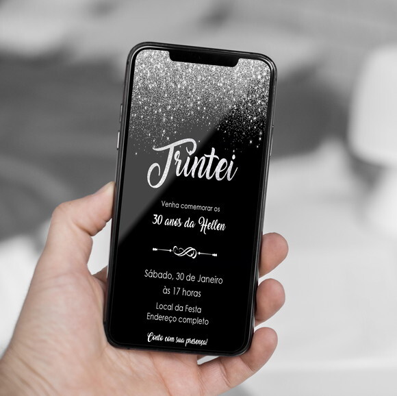 Convite Digital Trintei 30 Anos Preto e Prata