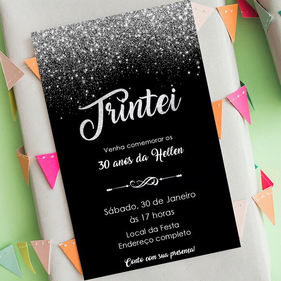 Convite Digital Trintei 30 Anos Preto e Prata