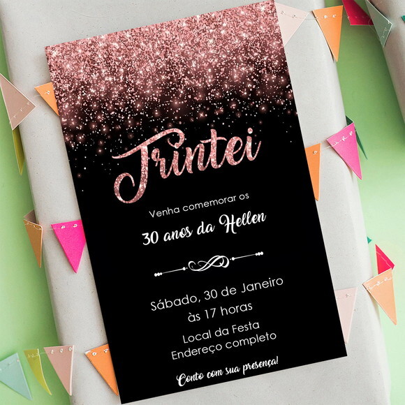 Convite Digital Trintei 30 Anos Preto e Rosê