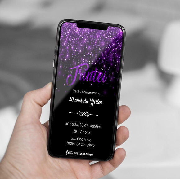Convite Digital Trintei 30 Anos Preto e Roxo Euforia Foto