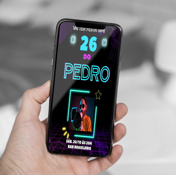 Convite Digital Vai Ter Festa Sim Neon com Foto