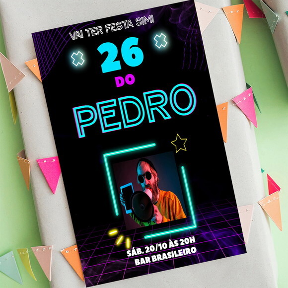 Convite Digital Vai Ter Festa Sim Neon com Foto
