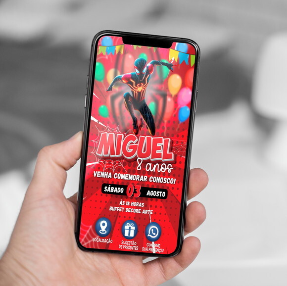 Convite Interativo Homem Aranha Miles Morales Digital