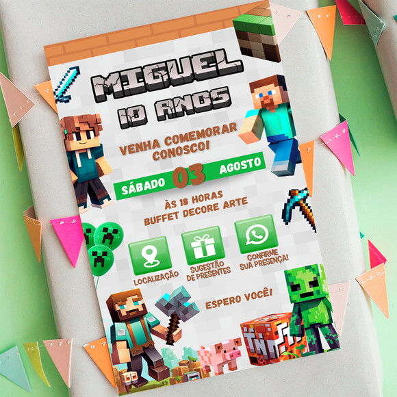 Convite Interativo Minecraft Digital