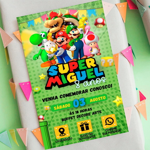 Convite Interativo Super Mário Bros e Sua Turma