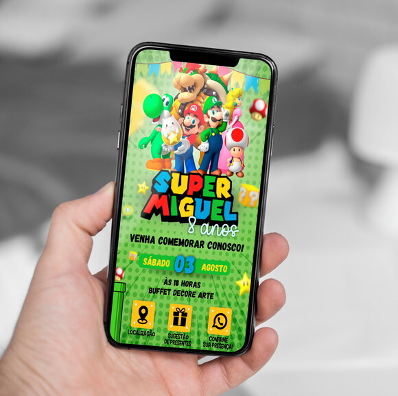 Convite Interativo Super Mário Bros e Sua Turma