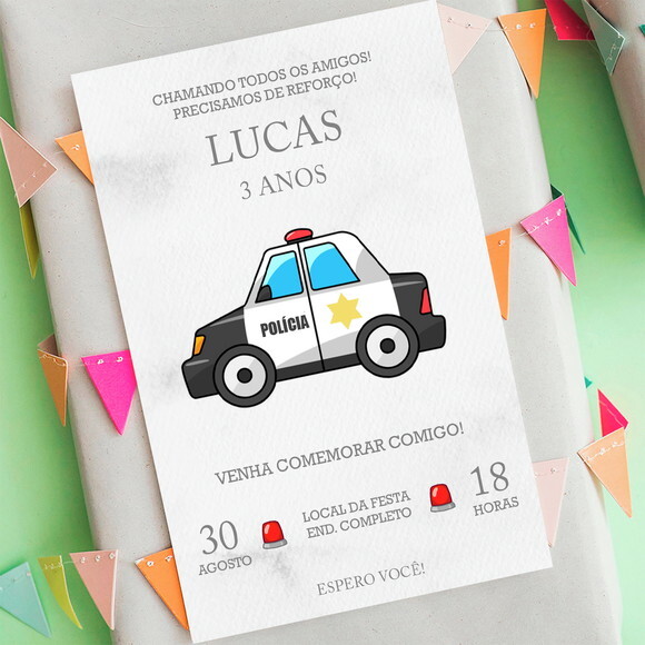Convite Polícia Aniversário Festa Polícia Digital