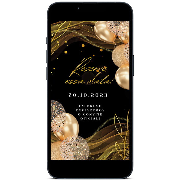Salve a Data - Save The Date Preto com Dourado Luxo