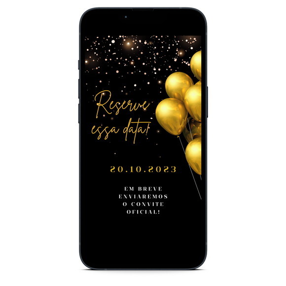 Salve a Data - Save The Date Preto com Dourado Luxo