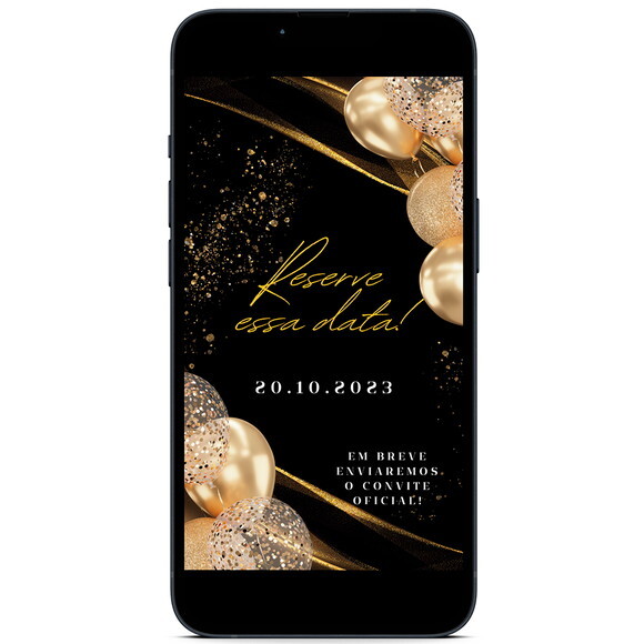 Salve a Data - Save The Date Preto com Dourado Luxo
