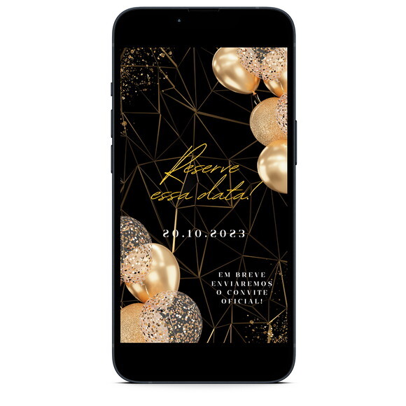 Salve a Data - Save The Date Preto com Dourado Luxo